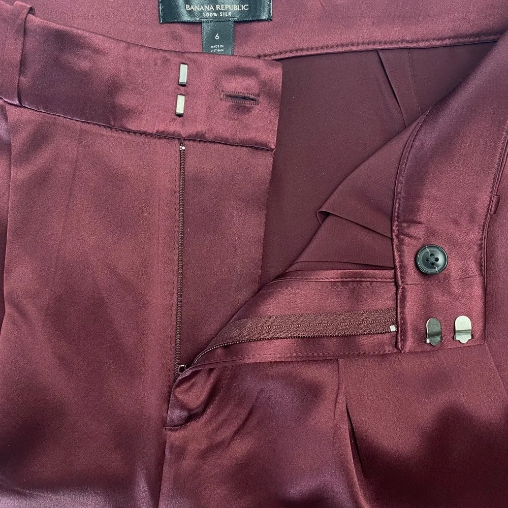 BANANA REPUBLIC Belay 100% Silk Wide-Leg Pant Trouser in Dark Cherry Red Size 6 - Picture 6 of 9